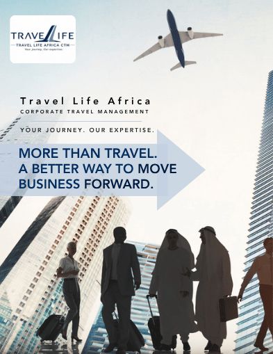 Travel Life Africa CTM company profile cover with corporate travellers and an aircraft